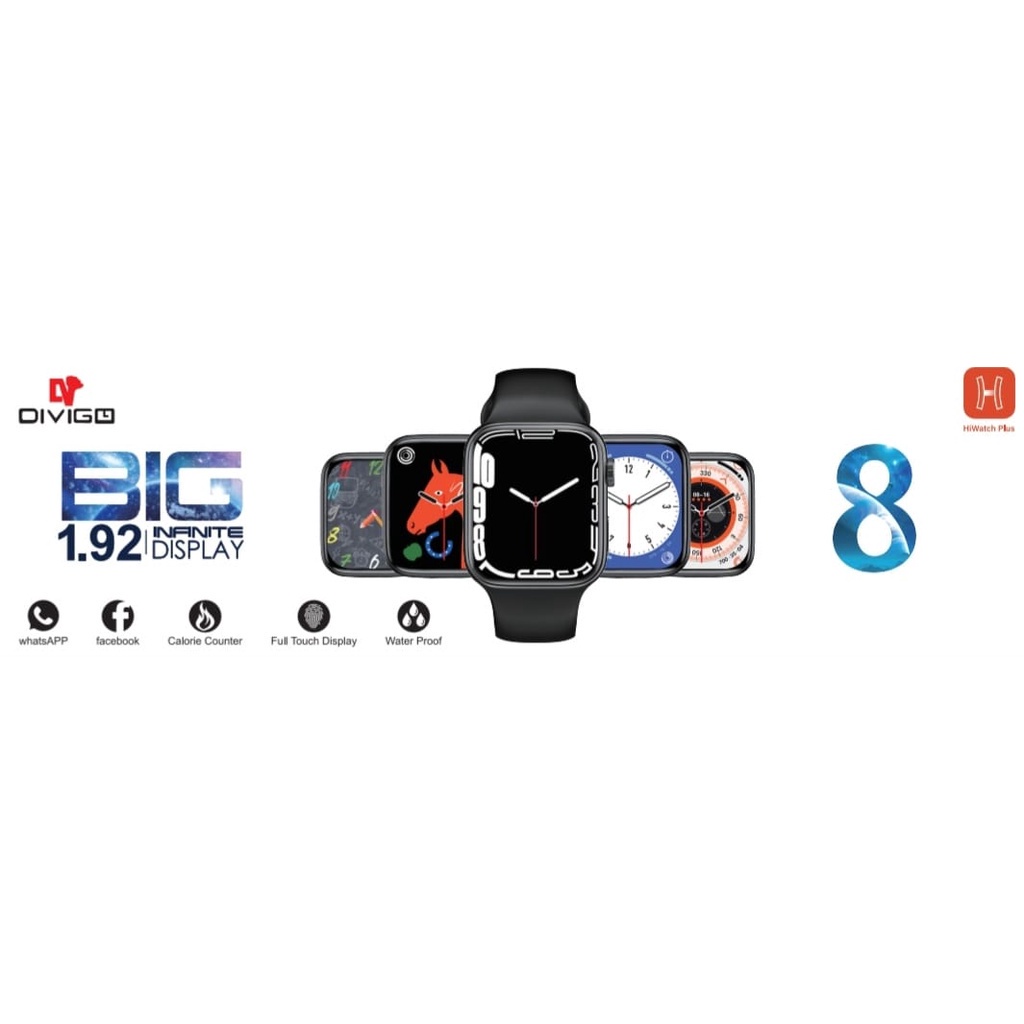 [DGS] COD Jam Tangan SmartWatch DIVIGO Series 8 100% Original BIG INFINITY DISPLAY 1.92&quot; HIWATCH PLUS