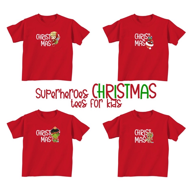 Kaos natal keluarga christmas family couple avengers marvel superheroes tee