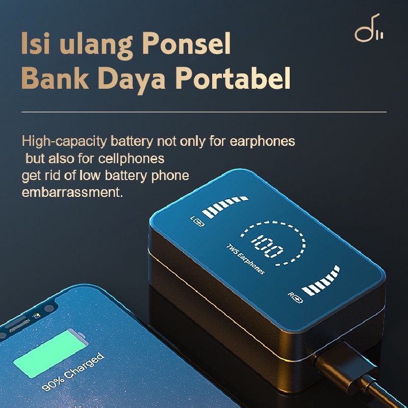 BH315 Headset bluetooth dengan Mikrofon 3500mAh Powerbank Earphone Olahraga Stereo 9D Tahan Air