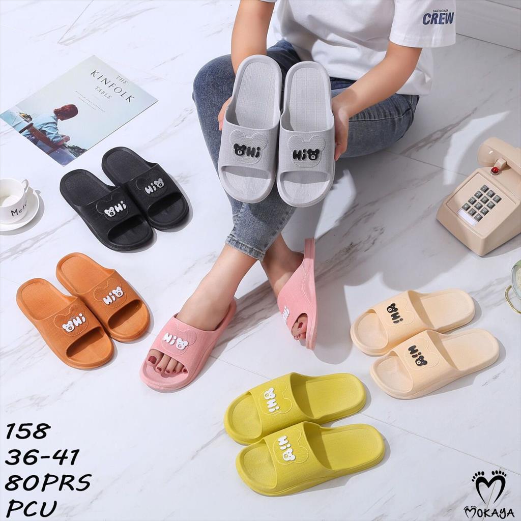 Sandal Slop Rumah Jelly Korea Wanita Motif Hi Bear Super Empuk Lucu Cantik Kekinian Import Mokaya / Size 36-41 (158)