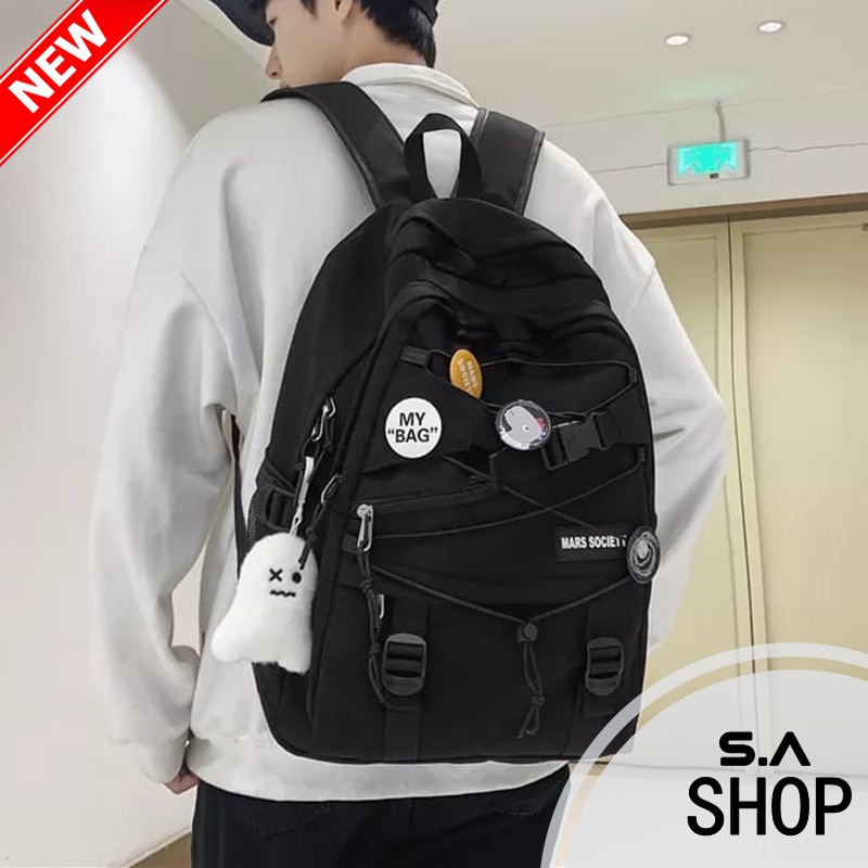 Tas Ransel Backpack Pria Wanita Tas Sekolah Cowok Tas Punggung Fashion Bahan Kanvas ala Korea