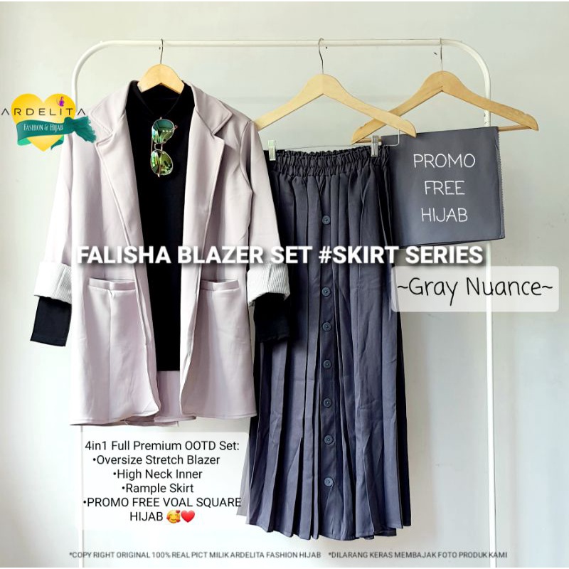 NEW FALISHA SET GRAY NUANCE LOOK OUTFIT CEWEK BUMI OOTD HIJAB KOREAN STYLE PREMIUM BAJU SETELAN WANI