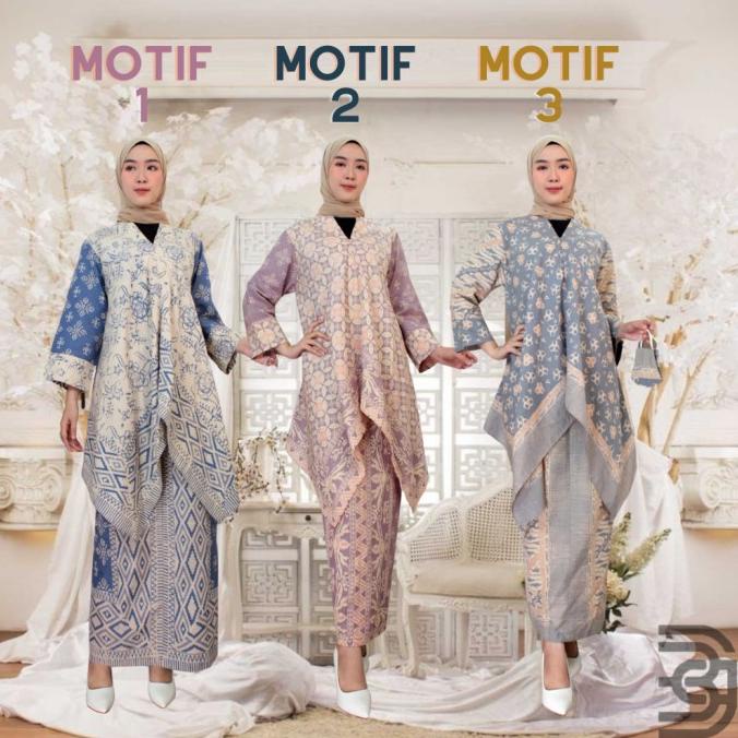 Stelan Batik Wanita Modern Rok dan Blouse V Katun Doby Solo Premium E2
