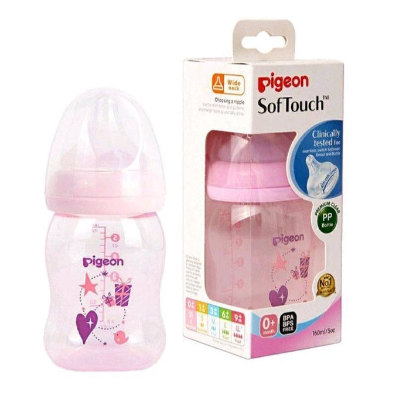 Pigeon Botol Susu Bayi PP Clear Wide Neck | Botol Susu Bayi | 160 ml | 240 ml | Pink &amp; Blue