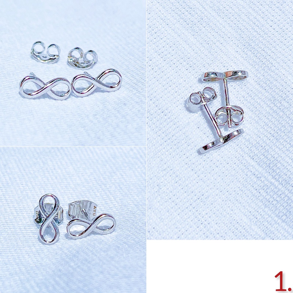 Anting paku anak dan dewasa emas asli kadar 750 75 17k whitegold infinity boba clover branded tanpa permata mas putih lokal delapan tidur bola stud cucuk duduk