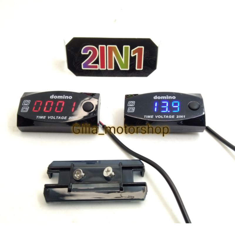 Volt Meter 2 in 1 Domino kotak Voltmeter aki jam aksesoris Motor Universal.