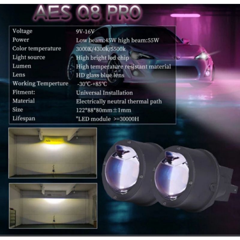Lampu Biled Foglamp 3 Warna AES Q8 PRO LASER JENONG  Biled Foglamp Toyota/Honda