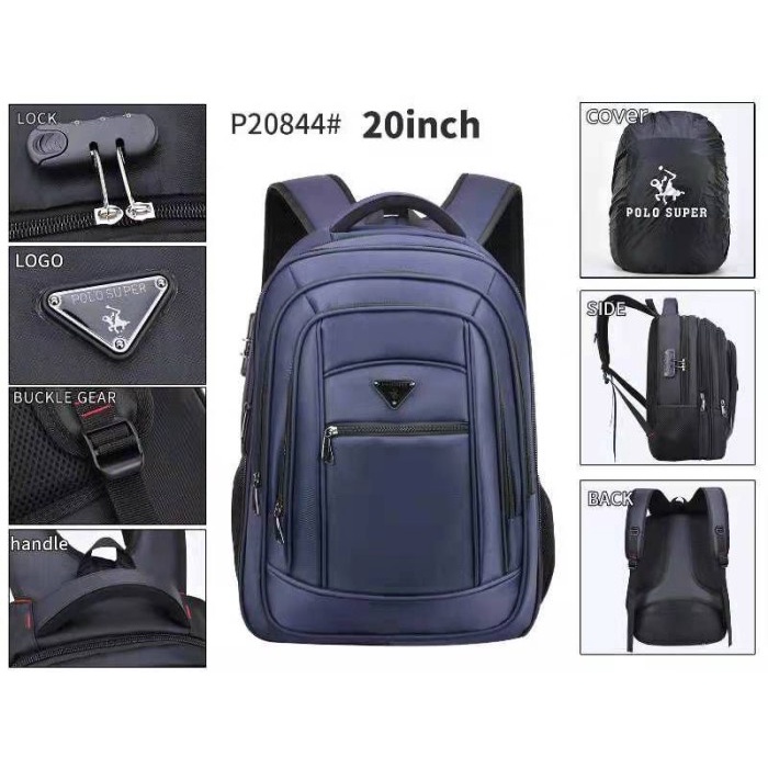 Tas Ransel Laptop 20 inc Backpack Expanding Import Jumbo USB Portable - Biru(F8U4) Tas Ransel Rajut 