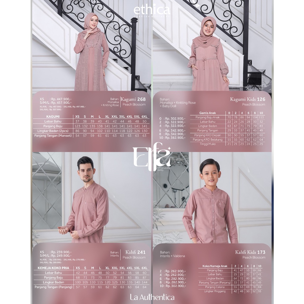 Sarimbit Ethica Elfa 265 Terbaru 2023 / Peach Blossom / Fashion Muslim Sarimbit Keluarga / Couple / Ethica