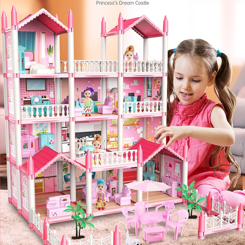 Uoptoy Mainan Princess Castle Rumah Rumahan Doll House  Play House Kado Ulang Tahun Cewek Perabot Mainan Edukasi Rumah Doll