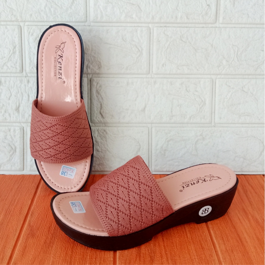 Kenzi Rajut 02 Sandal Slop Wanita Wedges 37-40 Coklat