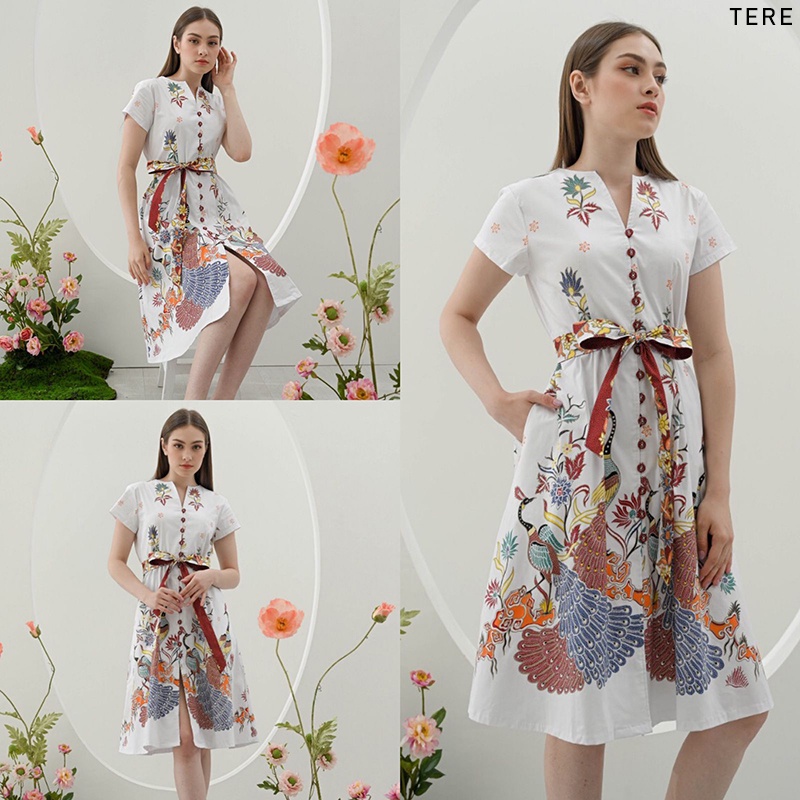 Evercloth Tere Dress Batik Wanita Dress Wanita Terusan Batik Couple Gaun Seragam Family Pita Aline