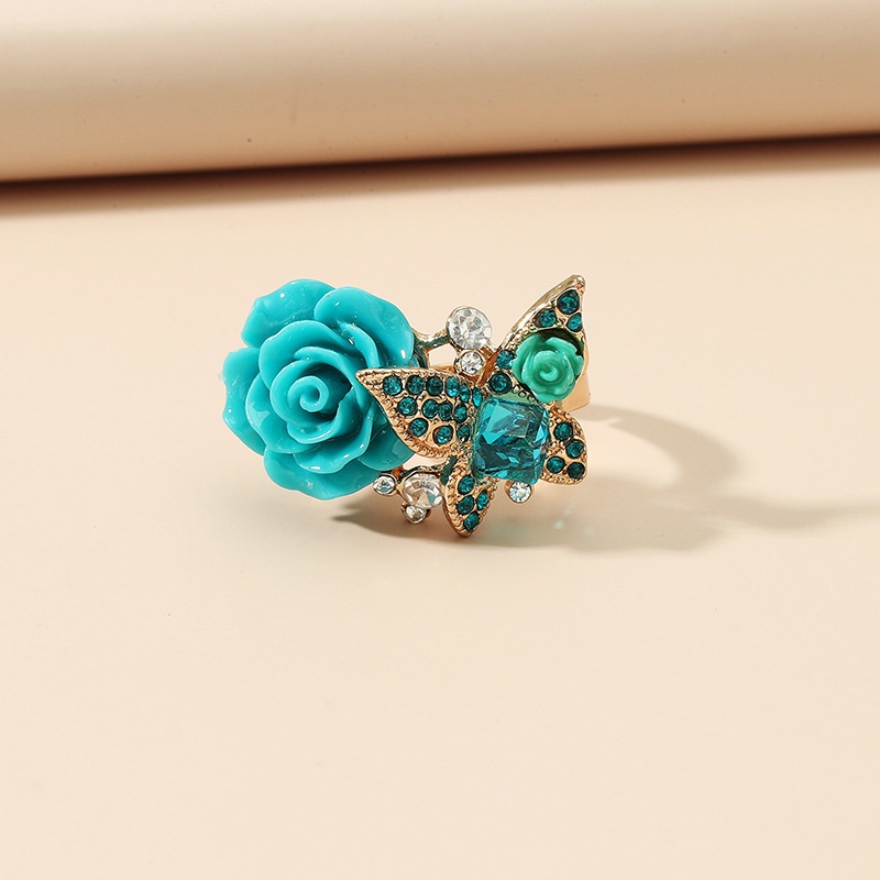 Rose Cincin Gaya Etnik Bohemian Retro Motif Kupu-Kupu Bahan Alloy Untuk Perhiasan Wanita