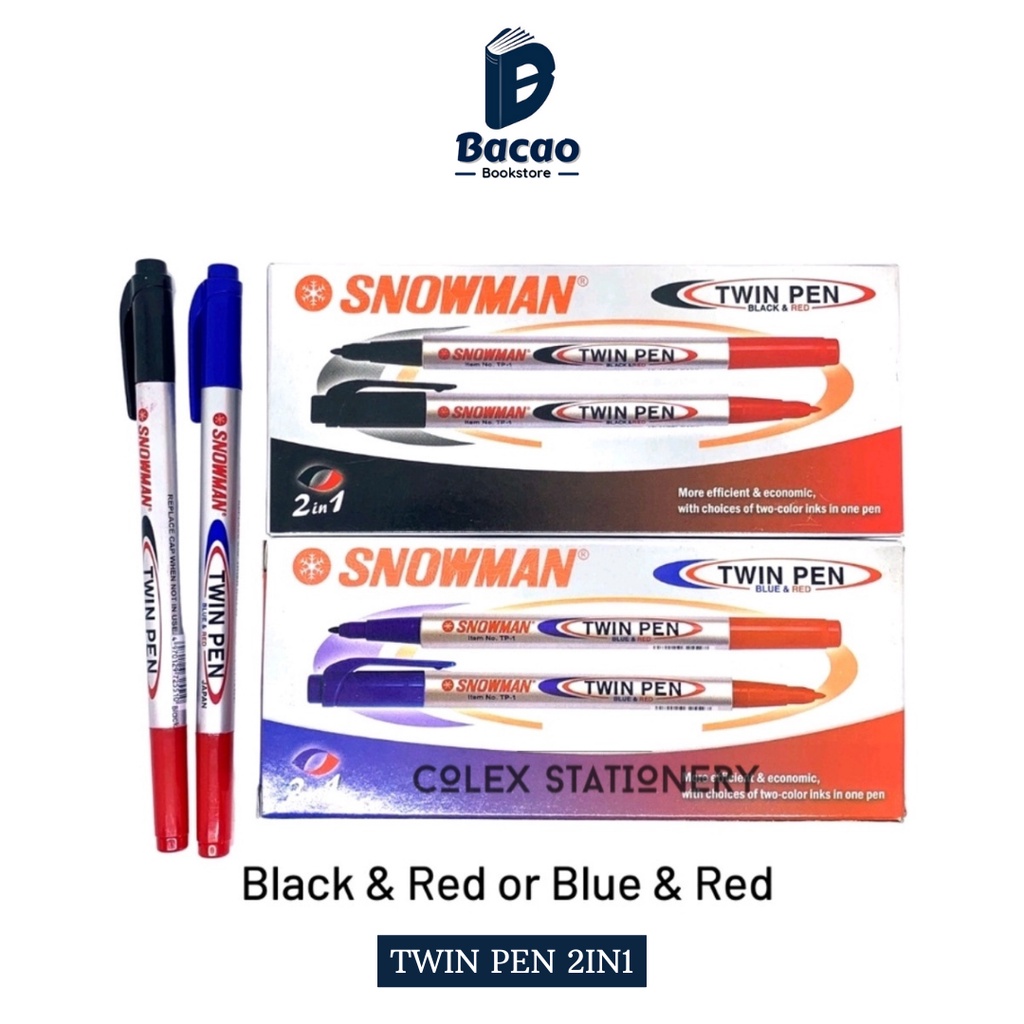 

Twin Pen SNOWMAN 2 in 1 Spidol Twinpen SNOWMAN 2 WARNA PEN 2 SISI - HARGA 1 PCS
