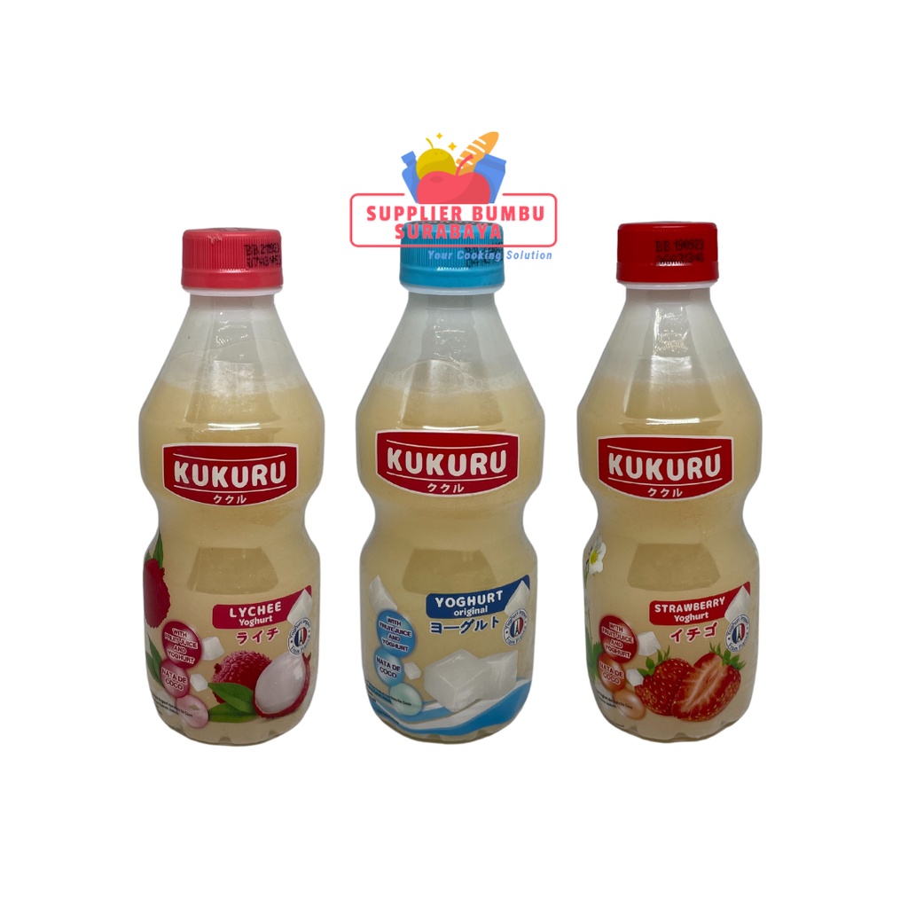 Kukuru Yoghurt With Nata De Coco Yogurt Strawberry Lychee 280ml