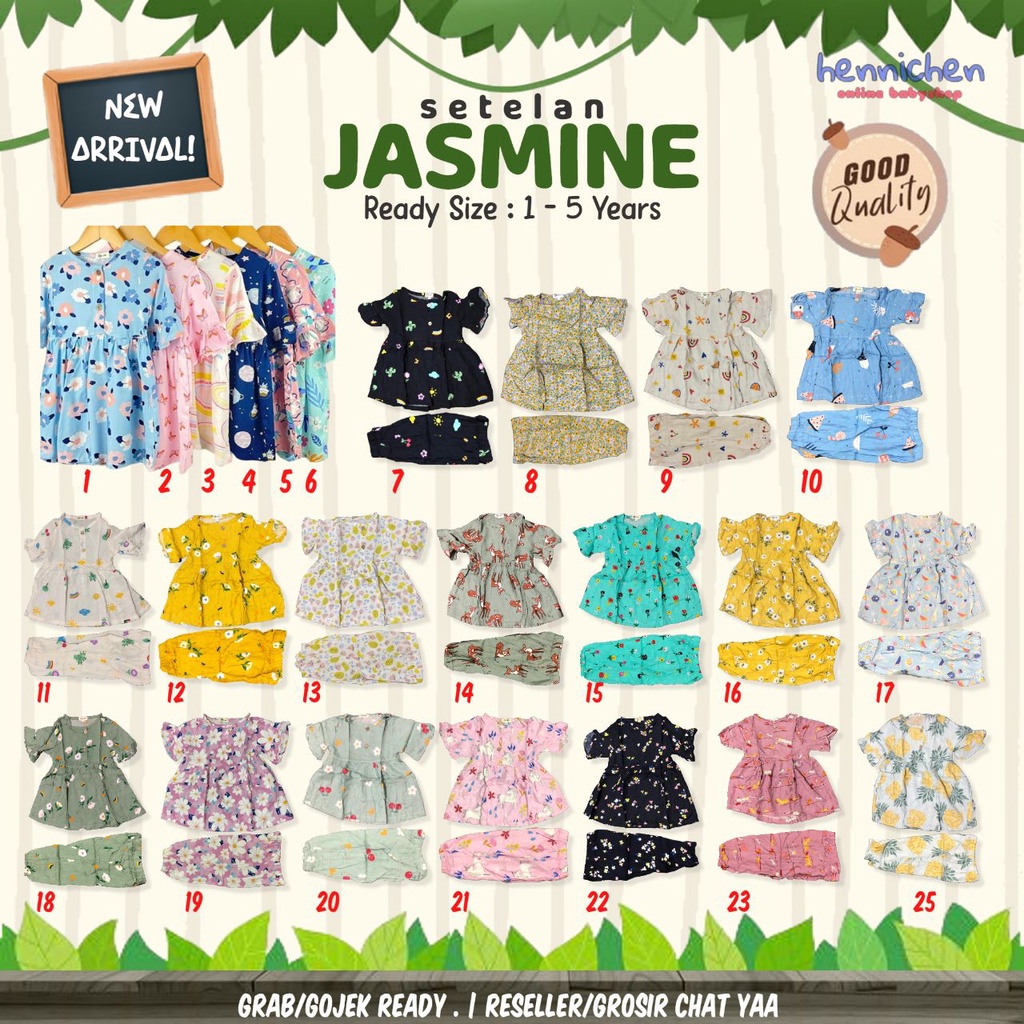 PROMO 7.7 SET JASMINE SETELAN ANAK PEREMPUAN CEWEK KATUN RAYON SMILEE 1-5Thn