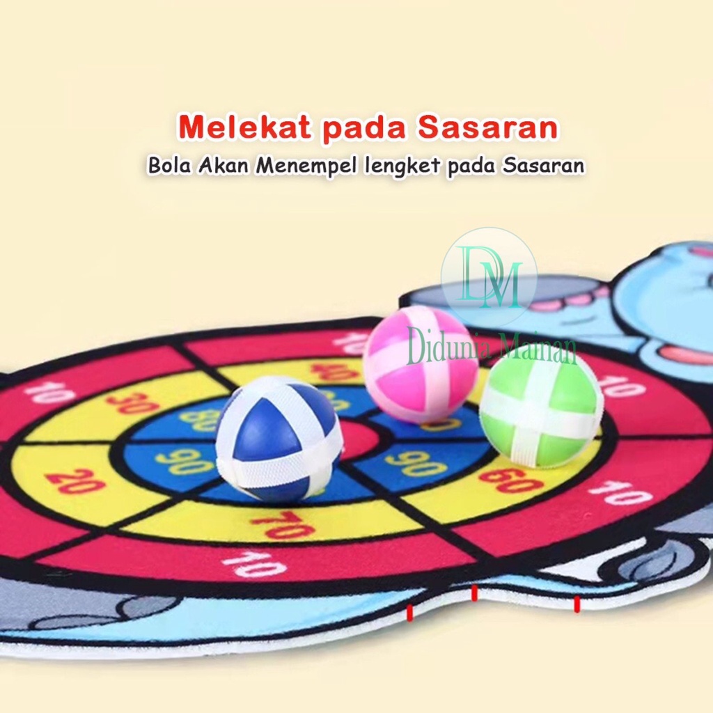 Mainan edukasi lempar bola tempel papan dart game gajah