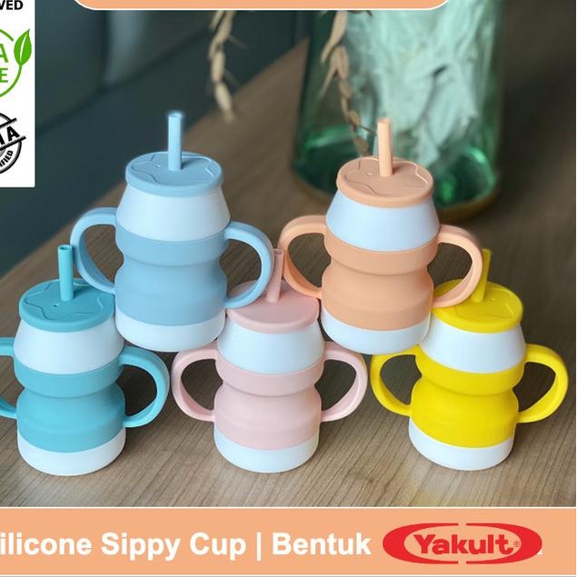 LIGERA Silicone Baby Yakult Sippy Cup Training with Straw BPA FREE - Peach