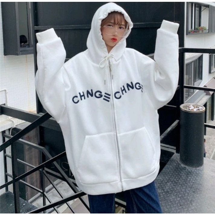 Jacket Bigsize Sweater CHANGE ZIPPER 2XL Atasan Hoodie Oversize Pria Wanita Bahan Cutton Fleece Fashion Korean Kekinian Kasual Modern