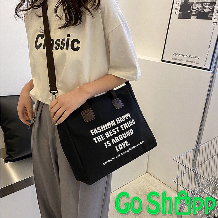 Tas Tote Bag Wanita Kanvas Resleting Import Fashion Korea Terbaru Kekinian - Totebag Selempang Aesthetic Kuliah Kantoran TE10