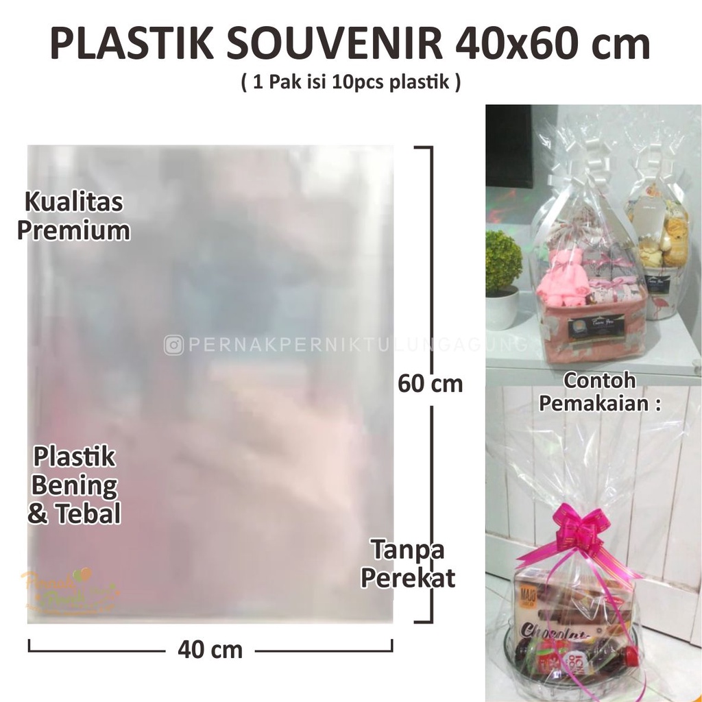 

Plastik Souvenir 40x60cm - Tas Plastik Bening Tebal Tanpa Perekat untuk wadah souvenir snack pesta ulang tahun, tedhak siten, wedding, khitan dll