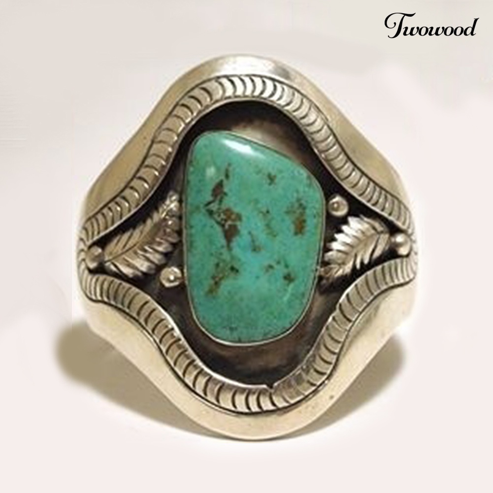 Cincin Bentuk Daun Bahan Alloy Aksen Turquoise Imitasi Gaya Vintage Untuk Unisex