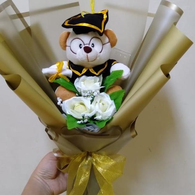 Buket bouquet boneka wisuda coklat ferrero graduation kado wisuda - Tanpa Coklat