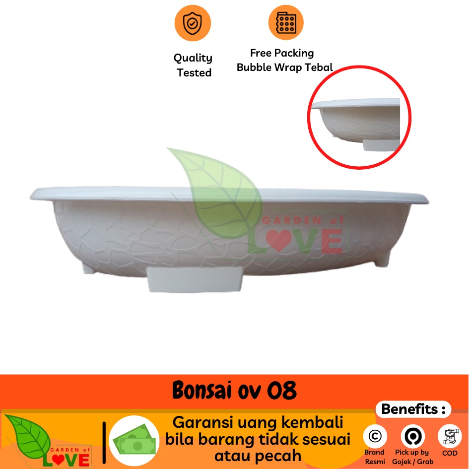 ORI BJP BONSAI OVAL OV 08 Putih Pot Bunga Plastik Bonsai  Motif Batu Alam Ceper Keramik Semen  Mame 