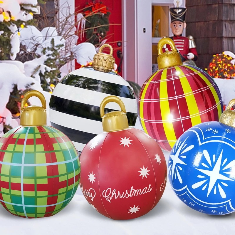 60cm Giant PVC Christmas Inflatable Ball Toys For Christmas Tree Decoration / Outdoor Inflatable Toys Xmas Home Decorations / Merry Christmas Home Decor Accessories