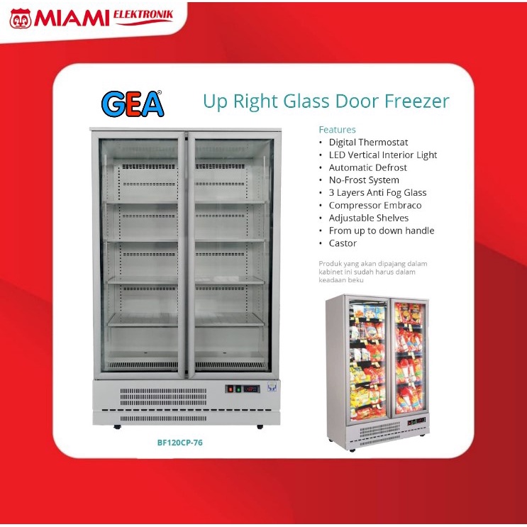 GEA BF120CP-76 Up Right Glass Door Freezer IMPROVED 1000 Liter 1050 Watt