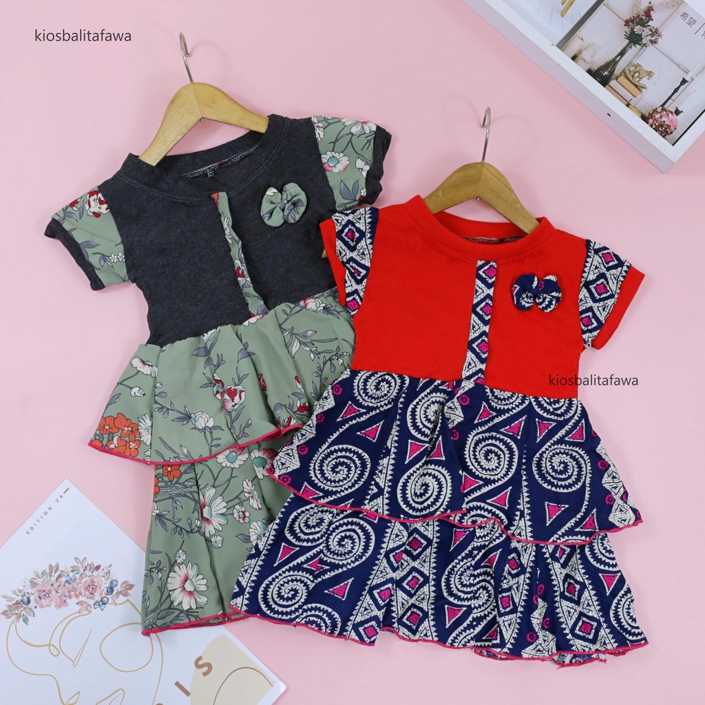 Dress Emma Lengan uk 1-4 Tahun - Dres Anak Perempuan Lengan Pita Baju Harian Cewek Pesta Murah