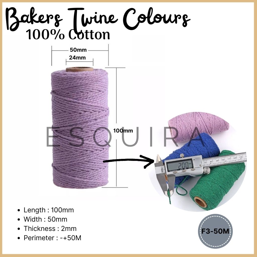 Bakers Twine 100% Cotton /Benang String Solid Color/ Tali DIY F3-50M