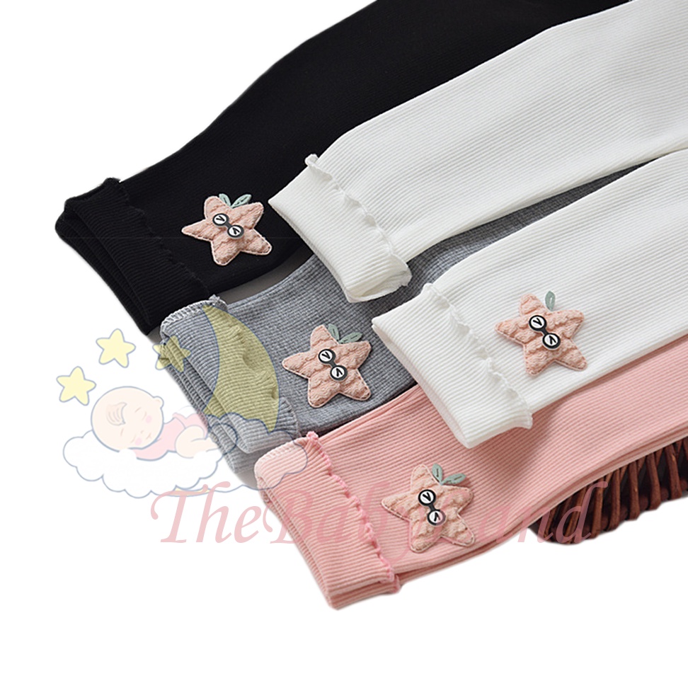[1KG 9PCS] Babyland Celana Legging Anak Panjang Elastis Motif Bordir Bintang Bahan Katun Perempuan