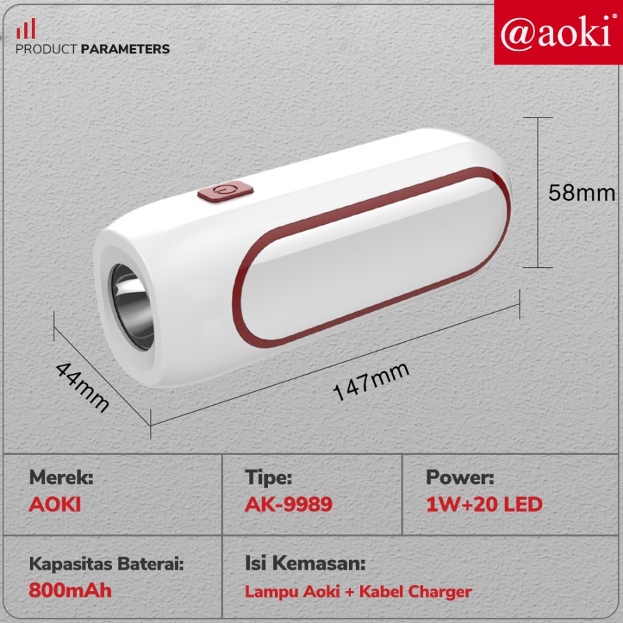 Senter Tangan Aoki AK-9989 Minimalist/Emergency Lamp 1W+20LED 4 Jam