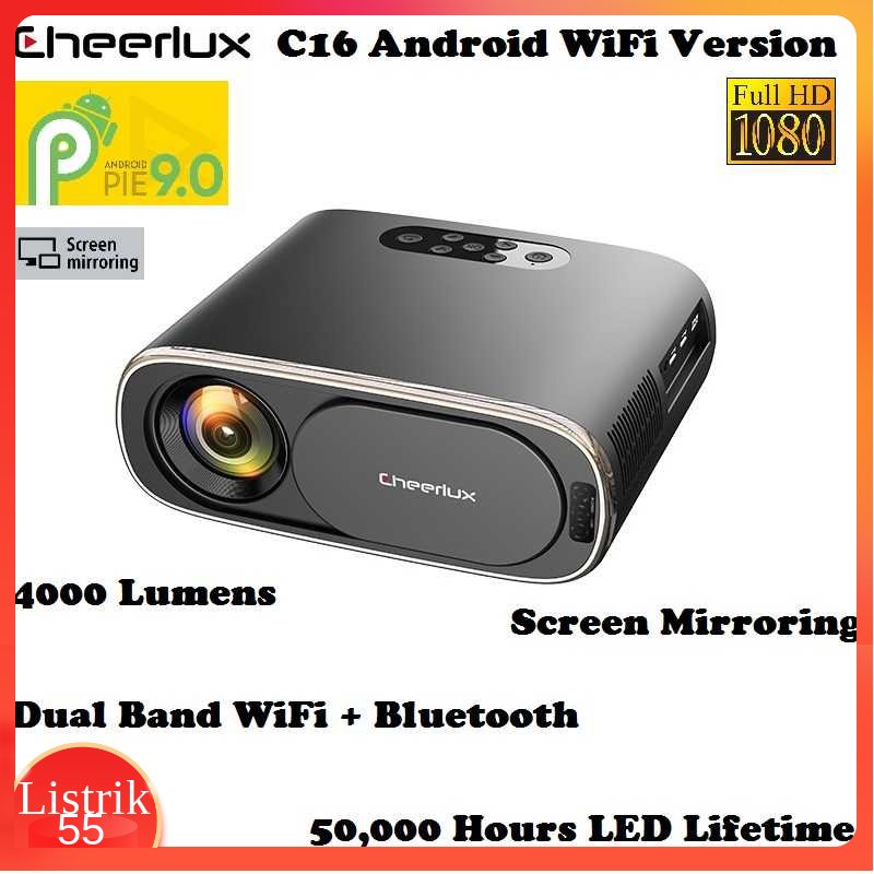 CHEERLUX C16 ANDROID WiFi - Smart Android Projector 1080P 4000 Lumens