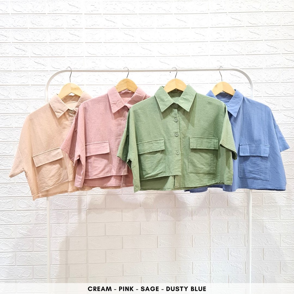 4616 chayla button pocket linen crinkle shirt