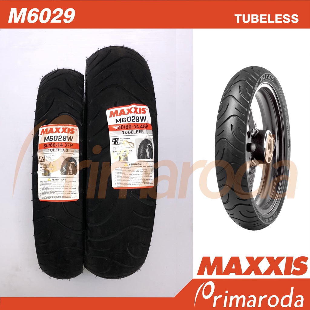 Sepasang Ban Tubeless 80/80-14 dan 100/80-14 Maxxis M6029