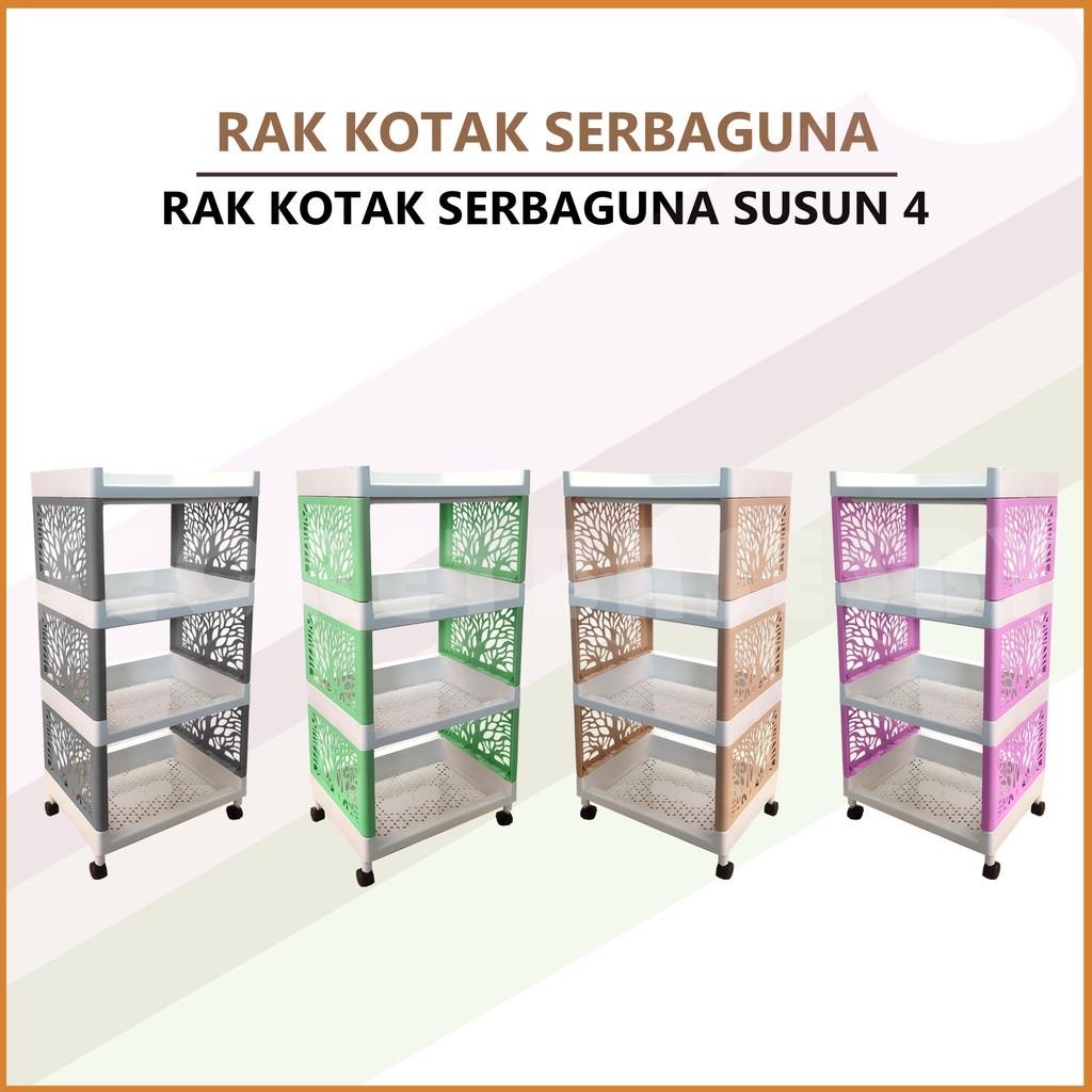 MJS 985 - Rak Plastik Multifungsi 4 Susun dengan Roda Rak Portable Troli Kokoh Serbaguna