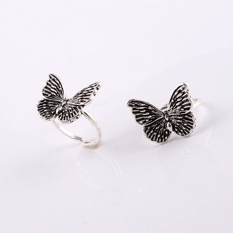 Cincin Jari Telunjuk Model Terbuka Desain Kupu-Kupu hollow Gaya retro Korea hip hop butterfly