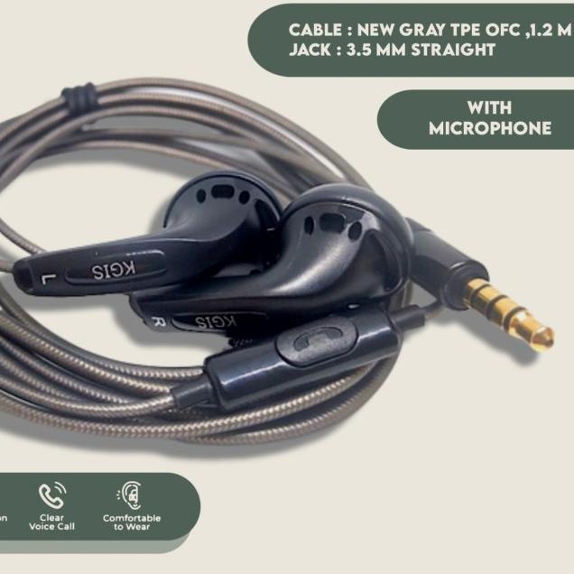KGIS P1 HiFi Sound Bass Earphone Durable Cable Headset With Mic - Hitam