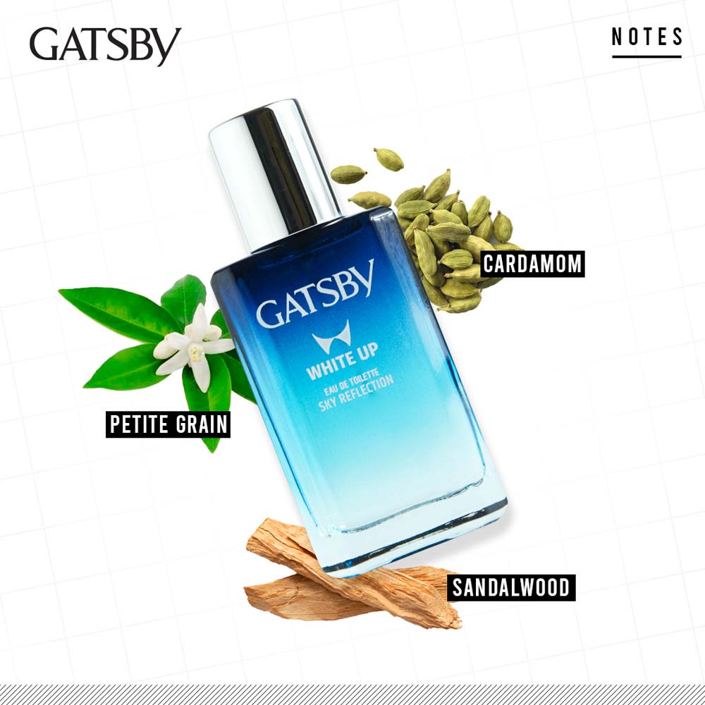 Ningrum - Gatsby EDT White Up Eau de Toilette Parfume 50ml Free Texturizing Clay Pomade | Parfum Pria Sky Reflection Blanc Wood Platinum Wave Tahan Lama 100% Original - 9014