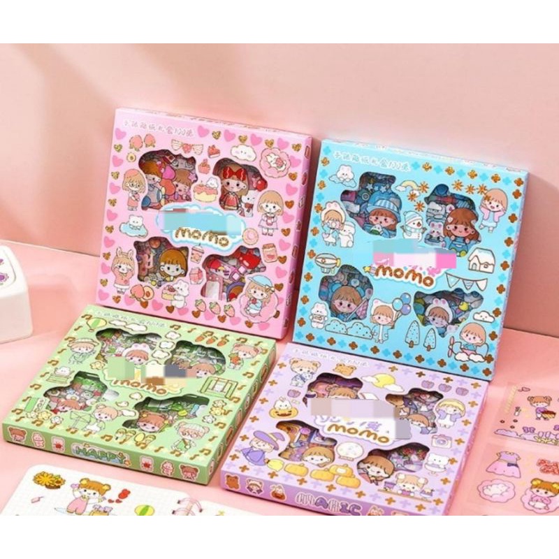 

Isi 100 Lembar 1Kotak stiker motif momo kartun korea Lucu Anti Air Dekorasi Handbook Scrad book universal Bisa di tempel di mana saja Dekorasi DIY anti Air