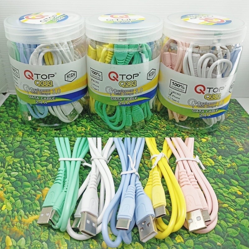 Kabel Data QTOP Bulat Macaron Kabel Charger Casan Qtop Micro usb / type c / ip