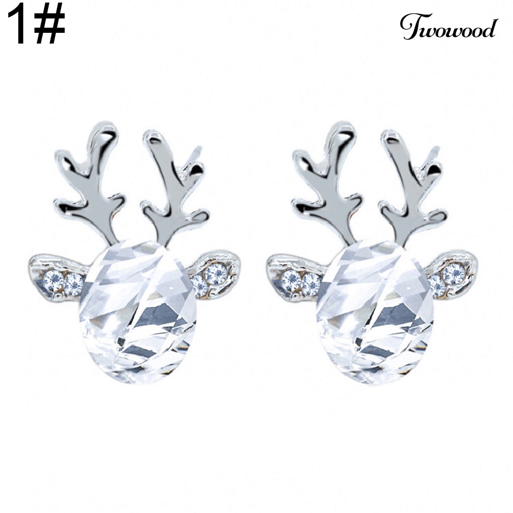 Anting Stud Desain Tanduk Rusa Aksen Batu Permata Tiruan 3D Untuk Wanita