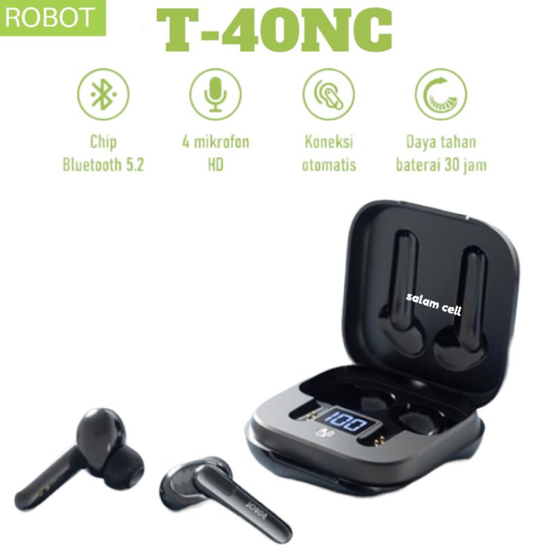 Headset Blutooth Robot airbuds TWS T40NC T20s T10 super bass batre tahan lama Bergaransi