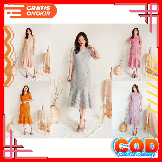Dress Wanita Terbaru 2022 Kekinian Simple Selutut Gaun Brokat Pendek Brukat Midi Pesta Import Dres K