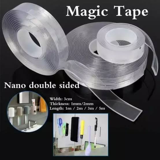 PER ROLL /Double Tape Magic Transparan ( 1 mm x 3 cm x 1 m ) / Lem Solatip Transparan Bening Multi Fungsi magic jkrt44