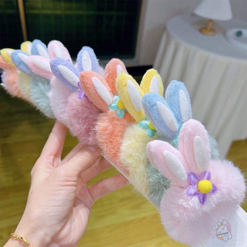 Delunashop_Acc Ikat rambut bulu donat kelinci Scrunchie Bulu Rabbit Ikat Rambut Cepol anak Korea