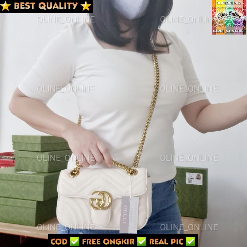 [oline_online] tas wanita selempang kekinian wave motif shoulder marmont 2way convertible small size party size bag gc love red black white gucci