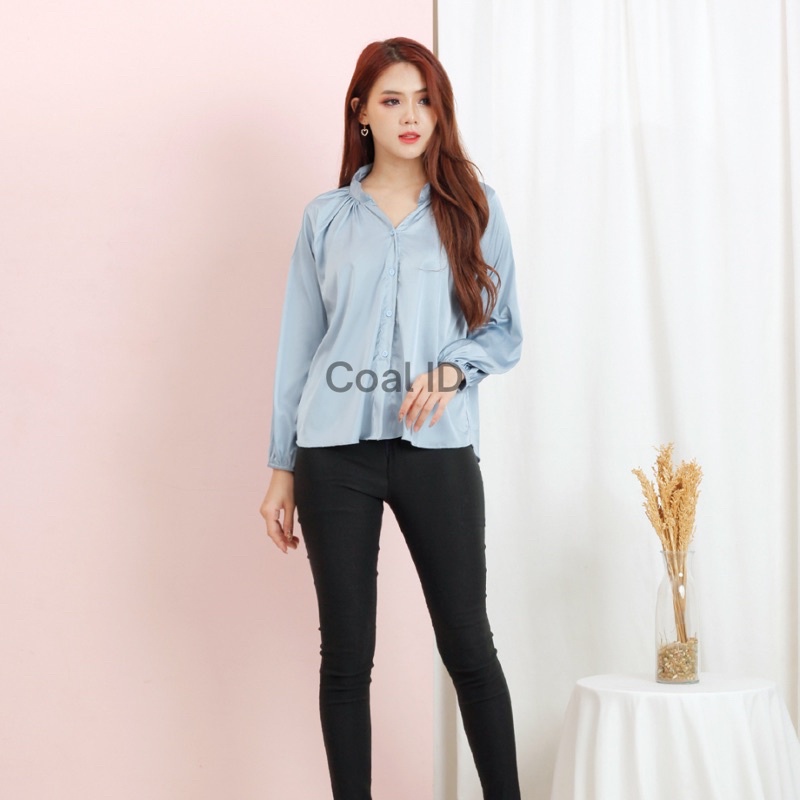 ANNA Blouse Atasan Satin Silk Kemeja Oversize Wanita